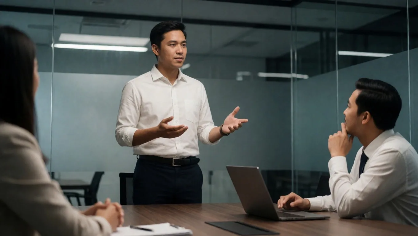 Simulasi presentasi bisnis dengan evaluasi instruktur